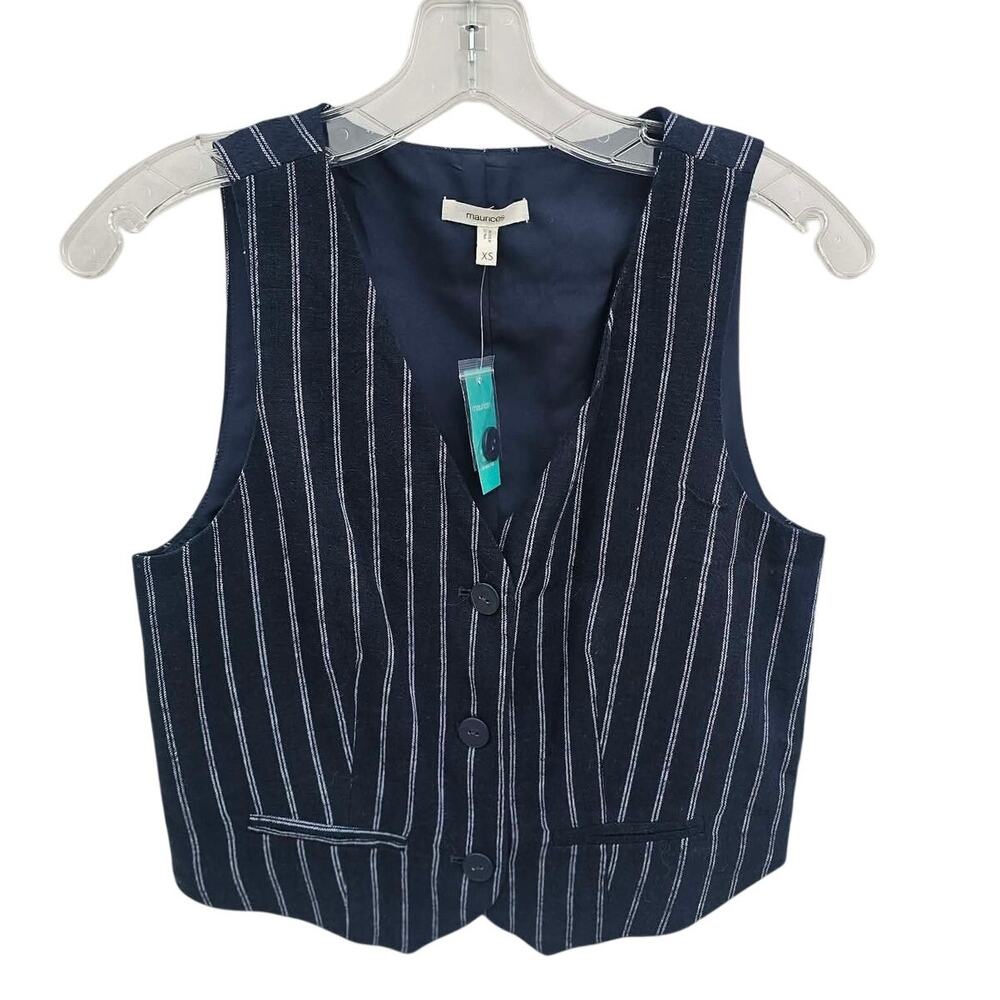 Maurices Navy Linen Blend Vest - NWT XS - Stylish Striped Button-Front - Picture 2 of 5